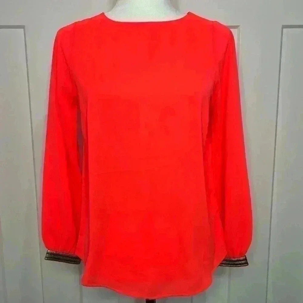 Stella & Dot - Coral Long Sleeve Blouse with Gold Cuff